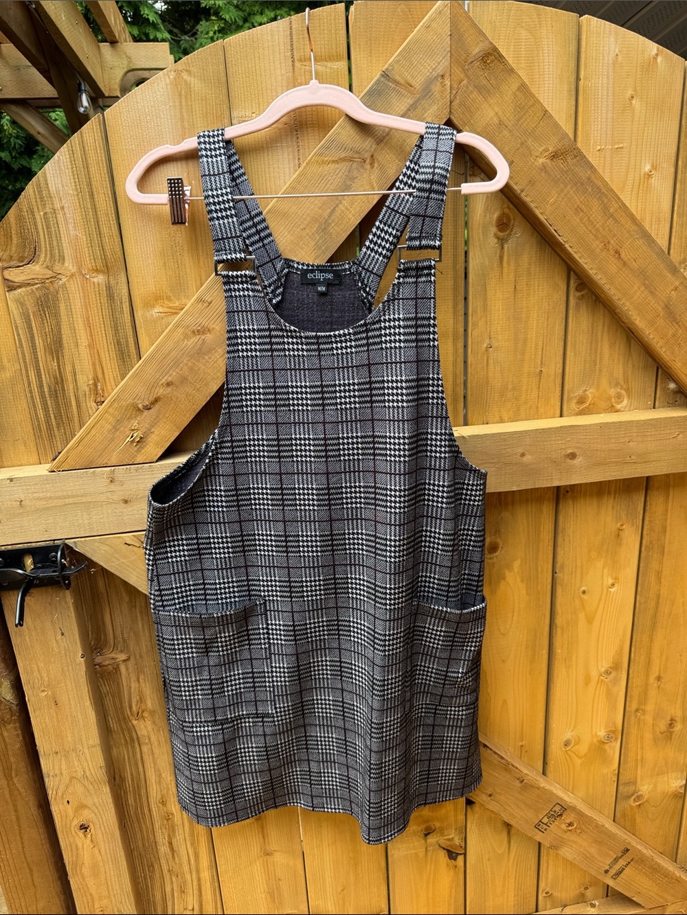 Eclipse Black & Gray Plaid Pinafore Jumper Dress
